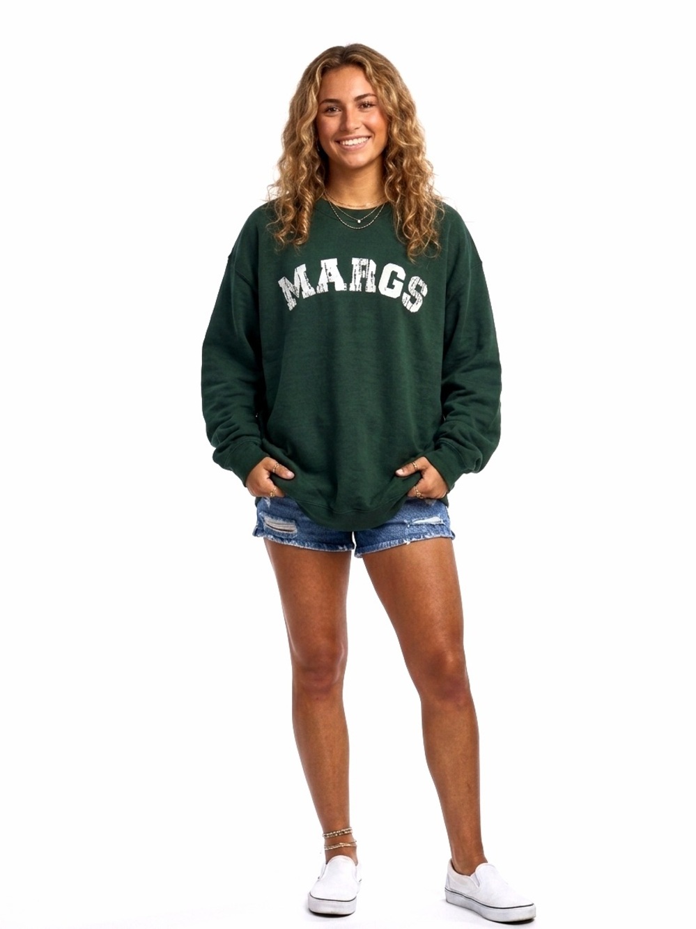 “MARGS” Forest Green Preppy Crewneck Unisex LG Varsity Sweatshirt Preppy Summer